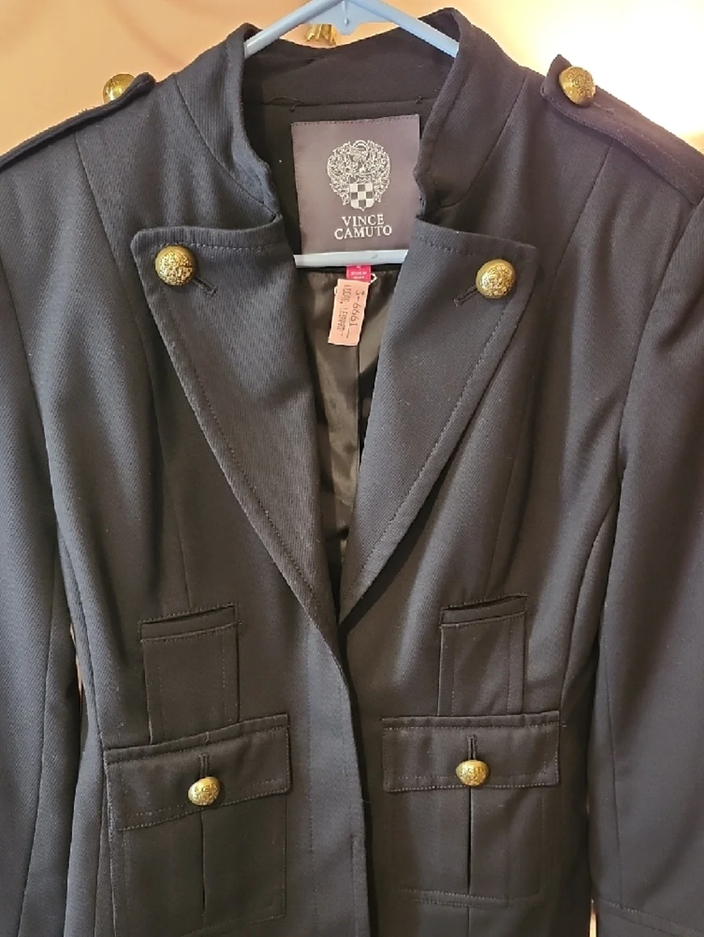 Vince Camuto Black Military-Style Blazer with Gold Buttons - Picture 2 of 12